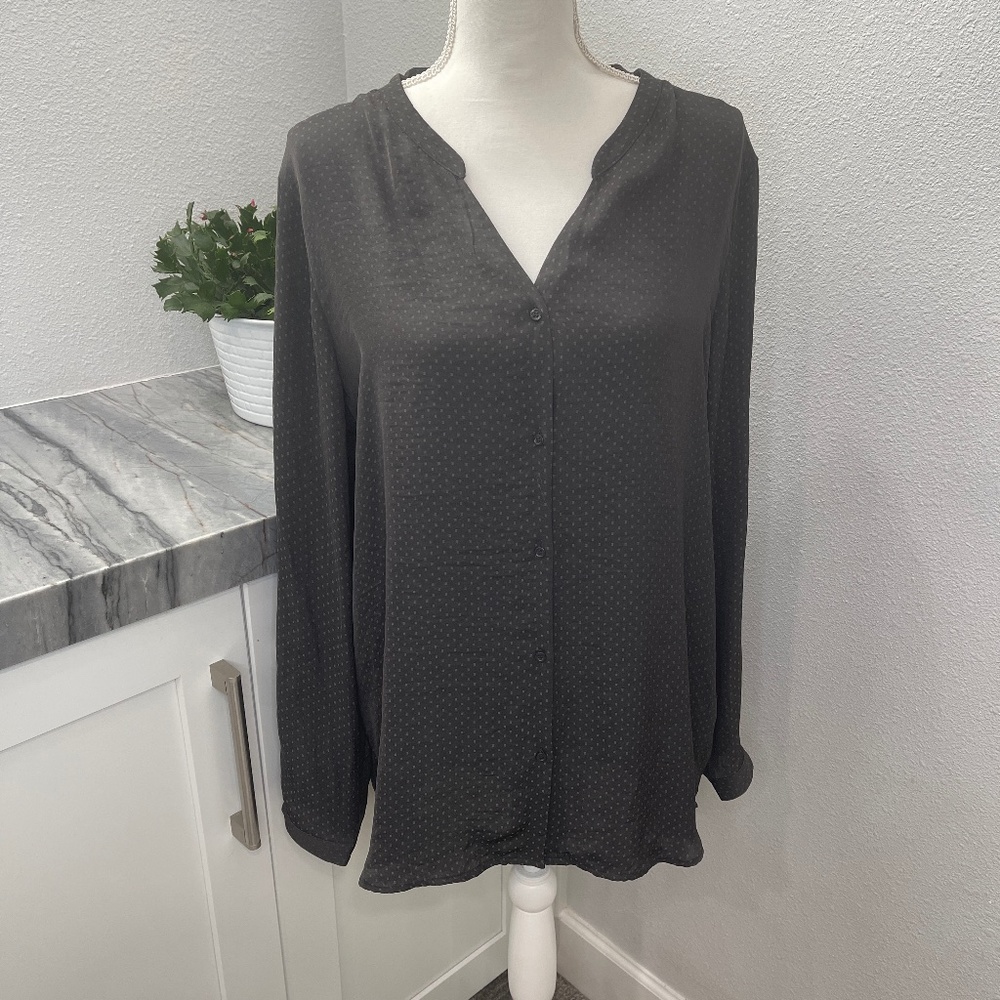 H&M Women's Silky Black Polka Dot Blouse - Size 14